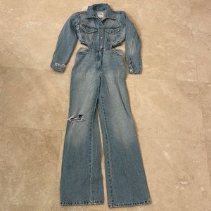 Zara denim jumpsuit with cut out at waist